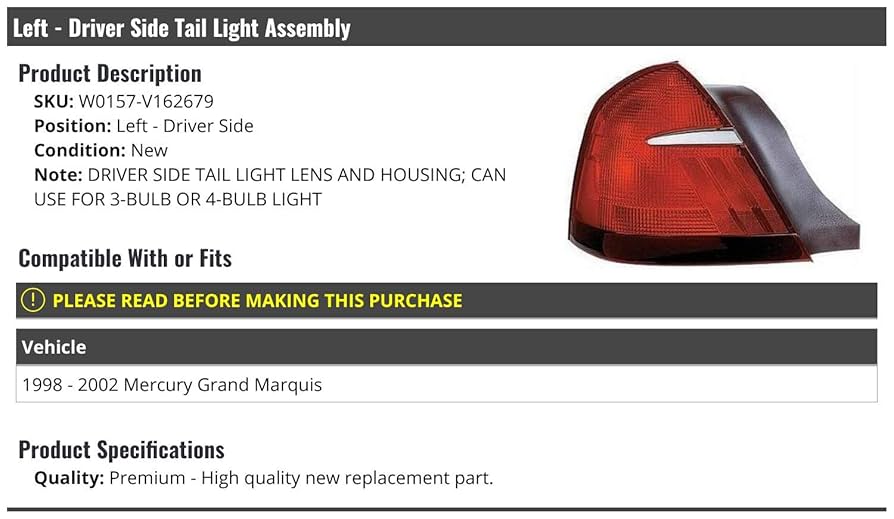 REVERIE150 3枚 Amazon.com: For Mercury Grand Marquis Tail Light Assembly